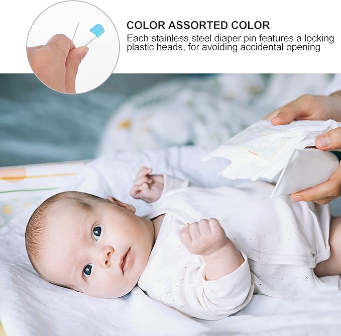Milisten Breadhead Pins 50 Pcs Plastic Head Safety Diaper Pins 2.16 Inch Fasteners for Baby Cloth Diapers and Crafts
