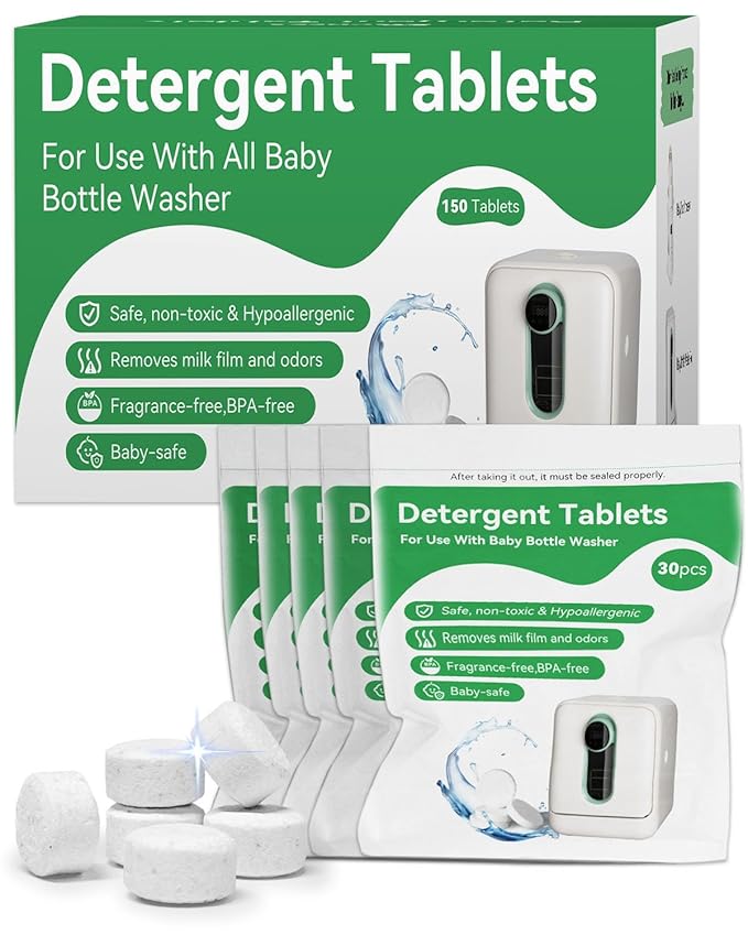 IAGREEA 150 PCS Detergent Washing Tablets, Bottle Washer Tablets for Baby Brezza, GROWNSY, Momcozy Bottle Washers, Natural Formula, Highly Effective Cleaning, Efficiency Removes Milk Residue & Odor
