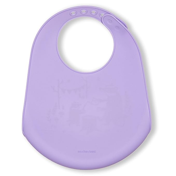 Modern Twist Bucket-Bib 100% Food-Grade Silicone, Waterproof and Reusable, Badger Family – Lavender