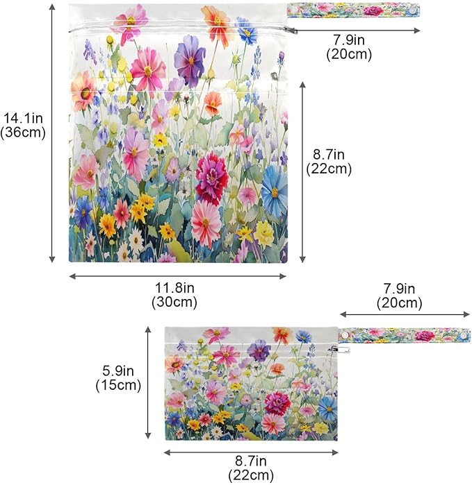 2 Piece Wet and Dry Storage Bag, Travel Wet and Dry Bag, Waterproof Reusable, For Travel, Beach, Pool, Diapers, Toiletries, Doodle Colorful Flower Pattern