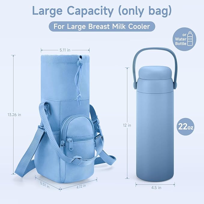Portable Travel Bag for Breast Milk Cooler, Fits Milk Cooler & Portable BreastMilk Chiller, Leakproof,Insulated & Scratch-Resistant Bottle Carrier with Shoulder Strap & Extra Storage, Blue