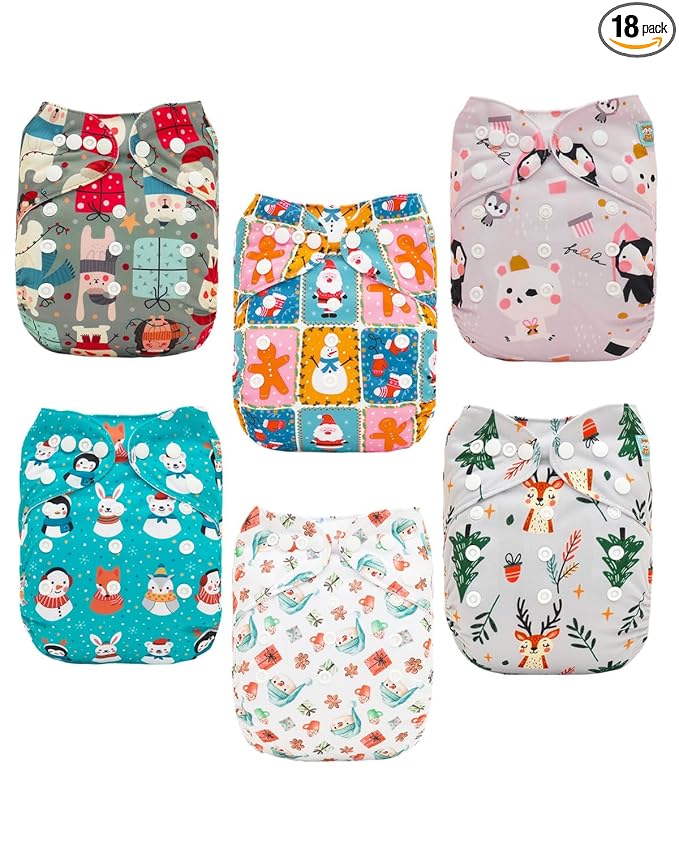 ALVABABY Baby Cloth Diaper 6 Pack with 12 Inserts One Size Cloth Diaper Covers Adjustable Washable Reusable for Baby Girls and Boys 6DM127