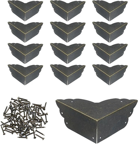 Mcredy 12 Pcs Table Corner Protectors Retro Bronze Metal Corner Guards Covers Decorative with Nails for Furniture Edge Protectors, 2.8"x2.8"x1.2"(LxWxH), Side Length 2.8"