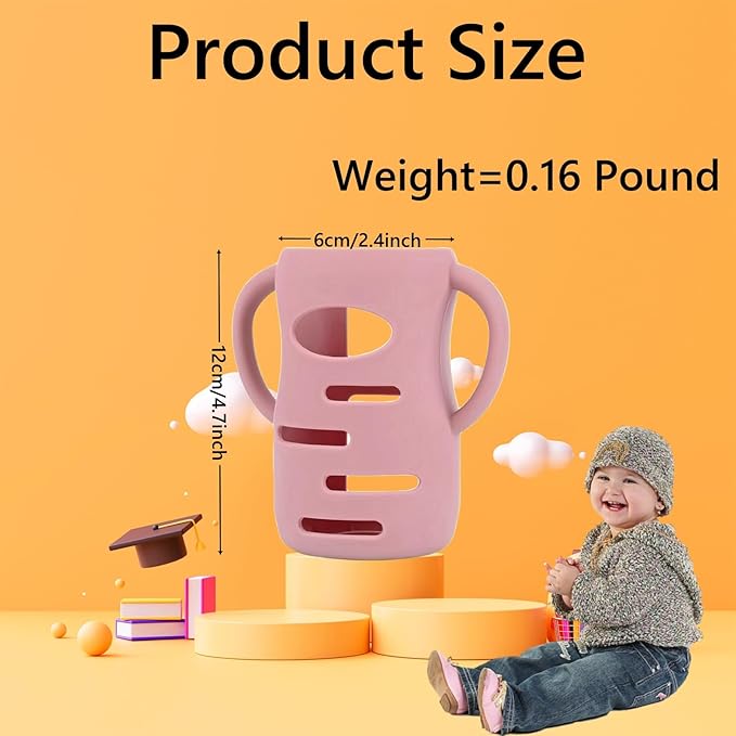 3 Pack Silicone Sleeves Compatible with Dr Brown Wide-Neck Glass Baby Bottles 9 OZ, 100% Silicone Handles for Sippy Cups for Toddlers 1-3,Anti Breakage (Pink, 9 OZ)