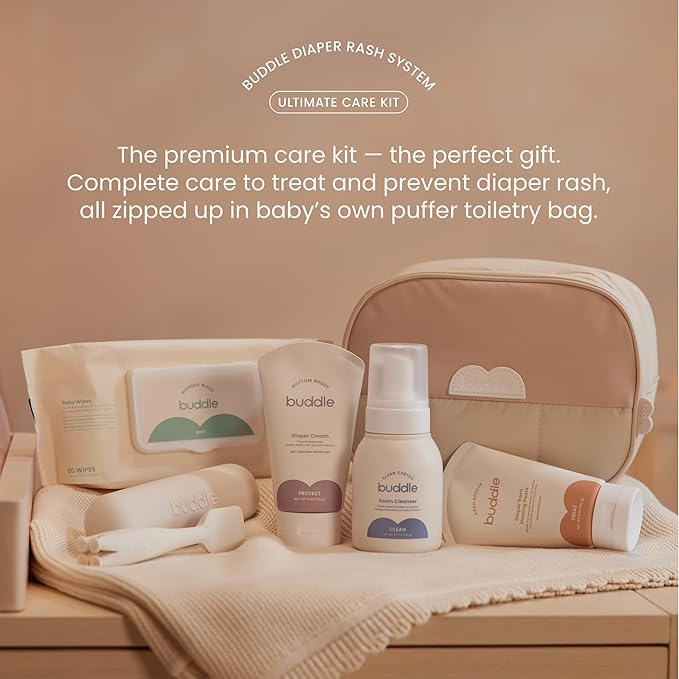 Buddle Diaper Rash, 6-Piece Kit, 40% Zinc Oxide Ointment, Diaper Cream, Foam Cleanser, Wipes, Paddle Pal Silicone Spatula & Bag