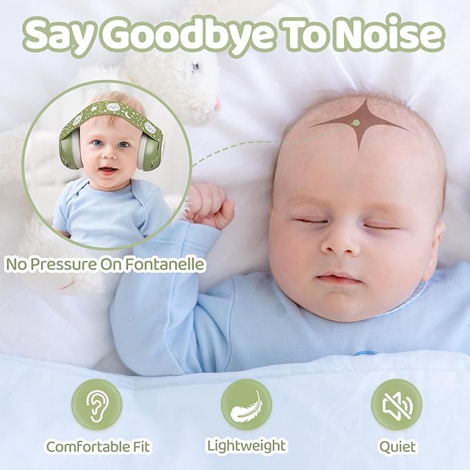 YomauiYee Baby Earmuffs-Infant Ear Protection for Babies 0-36 Months, 25dB NRR Baby Noise Cancelling Headphones with Little Bear Design,Baby Flight Essentials for Travel/Improves Sleep/Outdoor