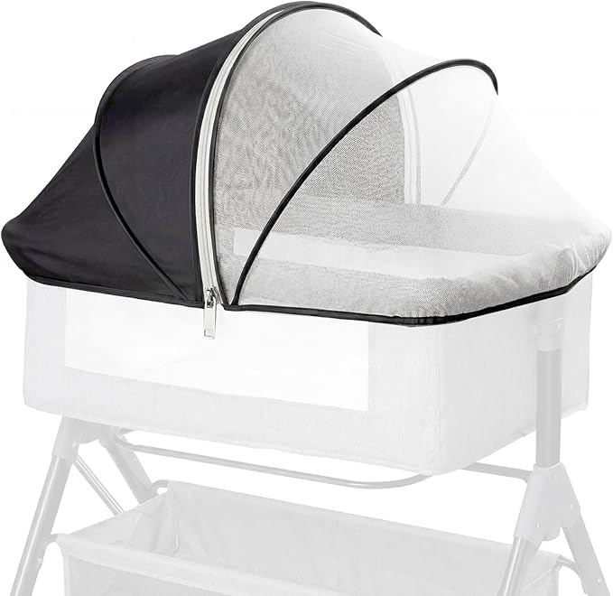 Bassinet Cover Half Blackout, Mosquito Net Cover with 2-Way Zipper, Block Light and Keep Cats Out, Foldable with Storage Bag