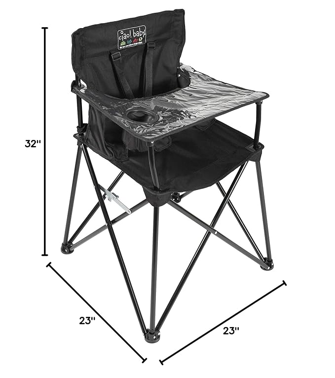 ciao! baby Portable High Chair for Babies and Toddlers, Compact Folding Travel High Chair with Carry Bag for Outdoor Camping, Picnics, Beach Days, and More (Black)