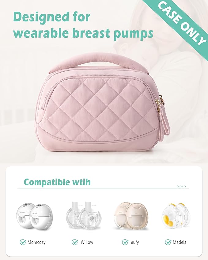 Wearable Breast Pump Bag Compatible with Momcozy, Medela and Eufy Pumps, Portable Pumping Bag with Handle for Work, Travel, and Family Use, Pink
