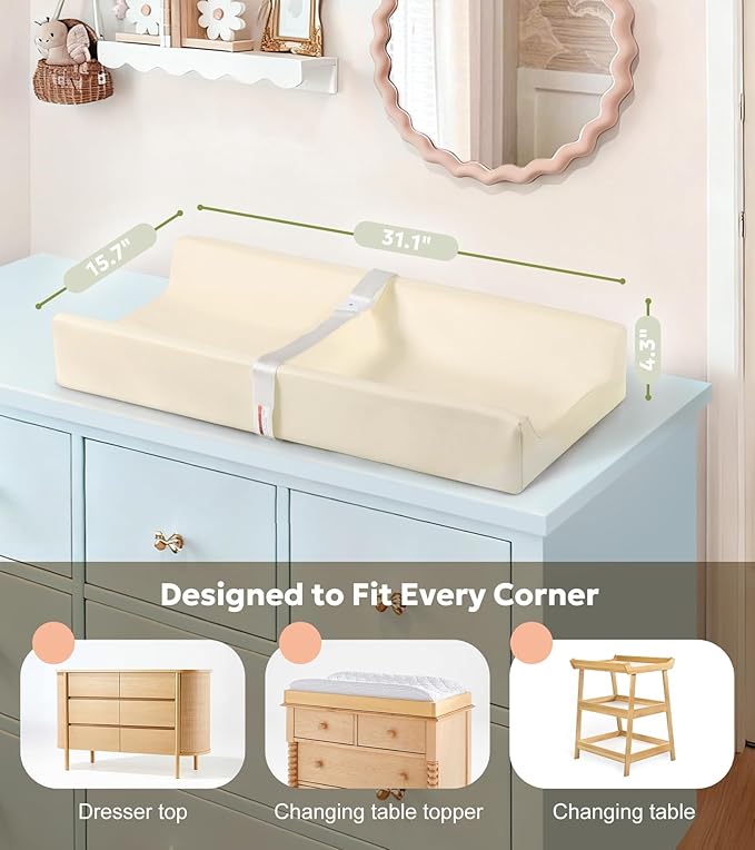 Mallify Baby Changing Pad, Waterproof & Wipeable Vegan Leather Diaper Changing Mat, Thick Soft & Non-Slip Changing Pad for Dresser, Changing Table, Beige
