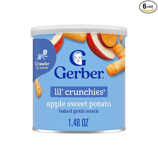 Gerber Stage 3 Baby Food Snacks, Apple Sweet Potato Lil' Crunchies, Snacks for Babies, Baby Led Feeding, 6-Pack