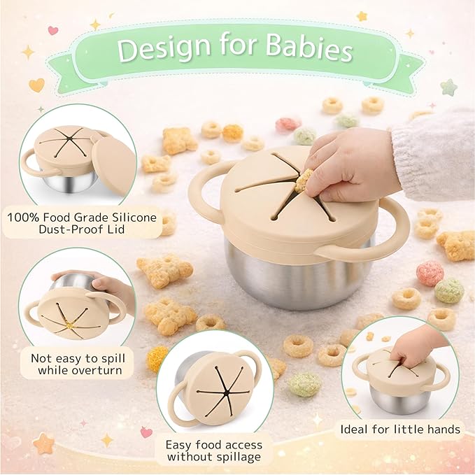 Stainless Steel Snack Containers with Lids, Snack cups with Silicone Food Catcher for Toddlers (Color 3)