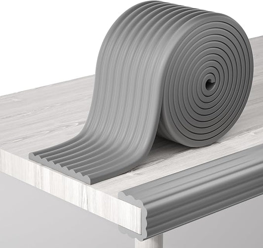 Corner Protector Baby, 16.5FT 0.4''Th W-Shape Edge Protector for Baby Proofing 4'' Wide Foam Fireplace Cushion Pre-Taped Safety Guard Bumper Pad for Furniture Wall Stair Door (Grey)