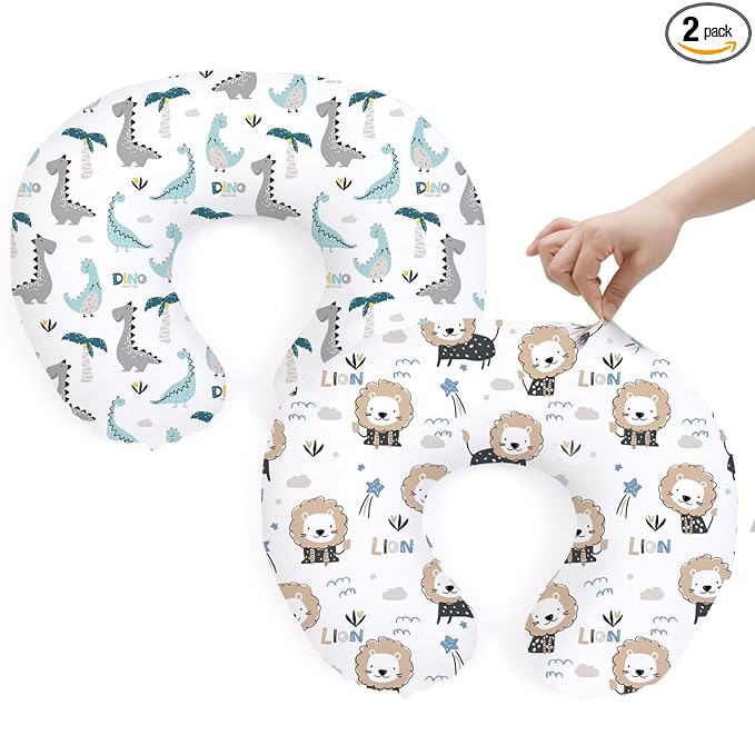 BROLEX Baby Nursing Pillow Covers: 2-Pack Soft Slipcovers for Breastfeeding Pillows - Comfortable Fabric, Fits Standard Nursing Pillows for Boys & Girls - Dinosaur Lion