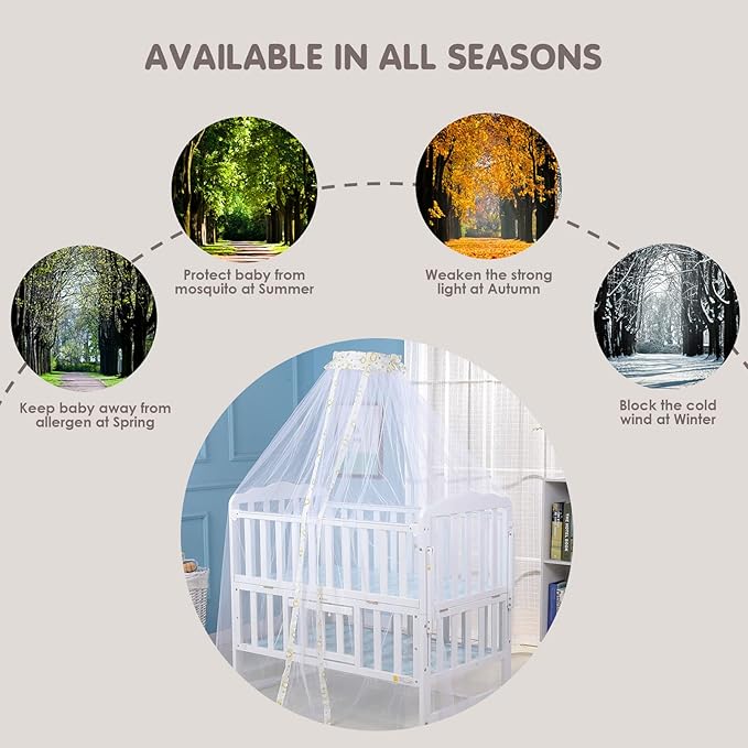 Crib Dome Mosquito Net, Universal 160x450cm Lace Decorative Toddler Bed Crib Canopy Netting for Baby Cribs, Breathable Mesh to Keep Mosquitos Away