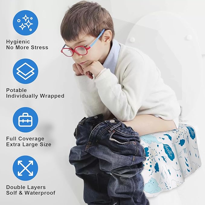 20 Pack Disposable Toilet Seat Covers - Extra Large, Individually Wrapped for Travel - Toddler Potty Training Seat Covers, Kids Travel Essentials for Airplane, Trip, Public Toilet (Animal-B)