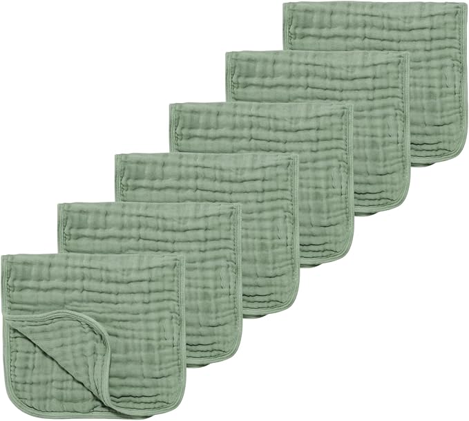Muslin Solid Burp Cloths 100% Cotton Large 18''x10'' Extra Soft and Absorbent Multifunctional 6 Pack Baby Burping Cloth for Unisex Boys Girls (Green)