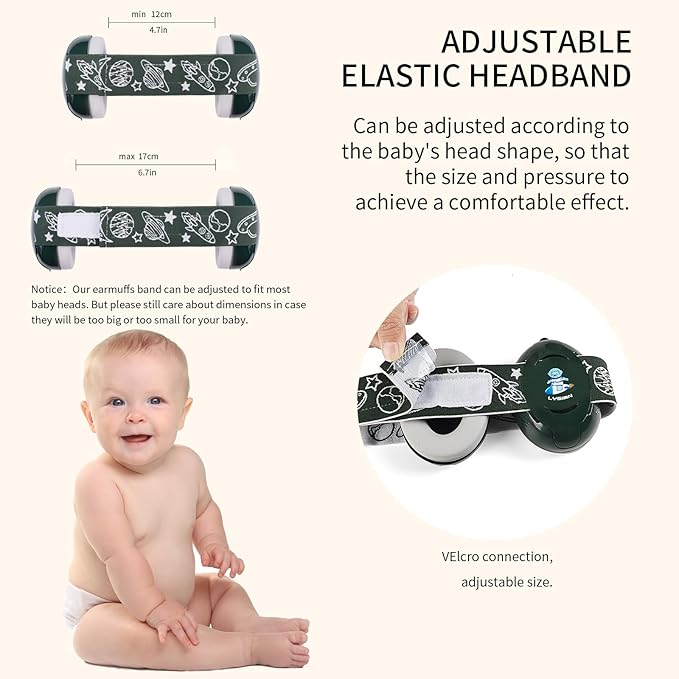 LYSIAN Baby Noise Reduction Earmuffs, 25dB Noise Cancelling Headphones for Infants & Kids, Perfect for Sleep, Travel, Airplanes, Concerts, Fireworks-Dark Green