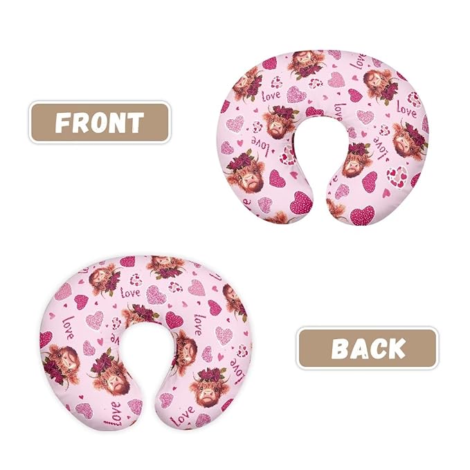 Pink Cute Cow Heart Valentine's Day Baby Nursing Pillow Cover Baby Breastfeeding Slipcover Infant Newborn Nursery Bottle Pillowcase Stretchy Replaceable Pillow Cover Slipcover