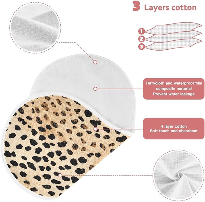 2Pcs Leopard Print Burp Cloth,Unisex Large Absorbent Soft Cotton Muslin Burping Cloths for Newborn Boys Girls,11x22in,A111124