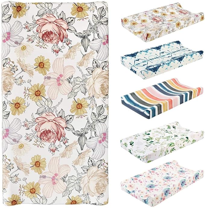 3PC Baby Changing Mat Cover Unisex Soft Changing Pad Cover Nappy Changing Travel Station Cover Fit for Any Standard Crib Changing Mat, Removable-32 x16 x4 （Just Cover）