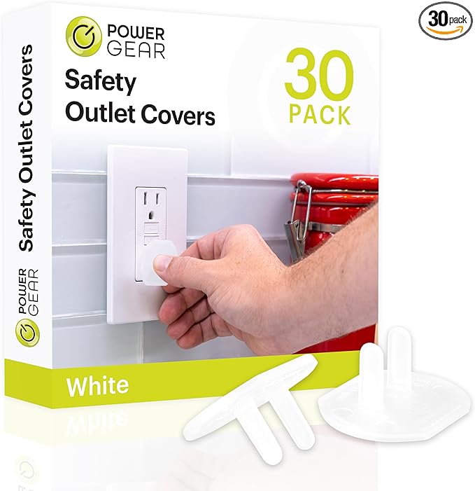 Power Gear Child Safety Electrical Outlet Covers, Tamper‑Resistant Plug Protectors for Standard Wall Outlets, Baby‑Proof & Child‑Proof Safety Caps, White, 30 Pack, 69311