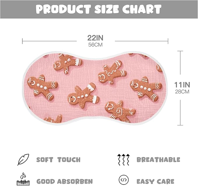 Christmas Gingerbread Pinks Cute Burp Cloths Baby Boys Girls Absorbent Soft Cotton Burping Cloths Rags, 1 Pack