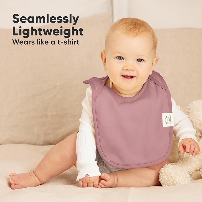 KeaBabies 8-Pack Bibs for Baby Girl, Boy - Pullover Large Baby Bibs for Drooling and Teething Infant, Newborn, Soft & Absorbent Organic Cotton, Long Torso Coverage Keep Toddler Clean & Dry (Mauve)