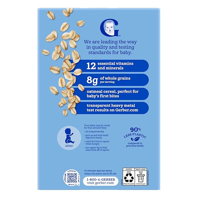 GERBER CEREAL FOR BABY GRAIN AND GROW 1st Foods Non GMO Oatmeal 4x16oz