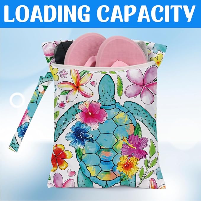 Wet Dry Wet Bag for Swimsuit Towel Baby Travel Cloth Diapers Beach Gym Toiletries Makeup Storage Bag Summer Vacation Essential Holiday Summer Turtle Gifts