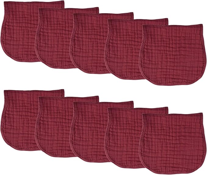 6 Layer 100% Cotton Bubble Gauze Burp Cloths- Rustic Red- 10/Pack