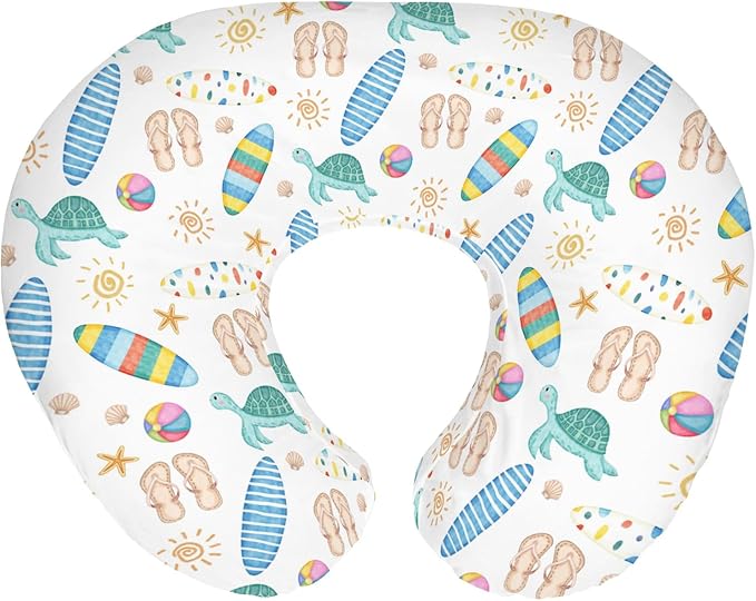 Boho Surf Summer Baby Nursing Pillow Covers for Boy Girl Colorful Surfboards Sun Starfish Conch Turtle Nursing Pillowcase for Breastfeeding Pillows Tropical Beach Soft Stretchy Slipcovers for Newborn