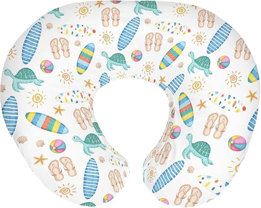 Boho Surf Summer Baby Nursing Pillow Covers for Boy Girl Colorful Surfboards Sun Starfish Conch Turtle Nursing Pillowcase for Breastfeeding Pillows Tropical Beach Soft Stretchy Slipcovers for Newborn