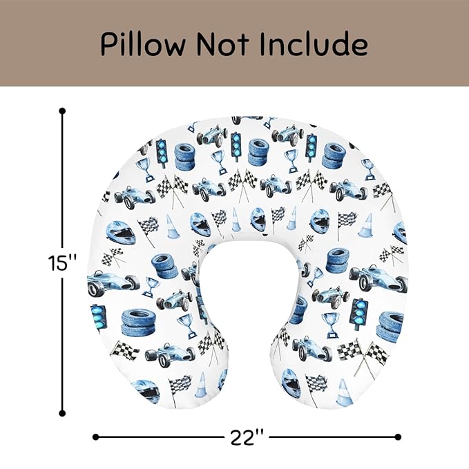 Cute Race Car Flag Nursing Pillow Cover Stretchy Removable for Baby Girls Boys Blue Races Vehicle Trophy Traffic Light Vehicles Pillow Slipcover for Breastfeeding Moms for Newborn Infant