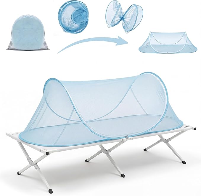 Large Pop up Mosquito Net for Camping Portable Foldable Mosquito Tent Bug Net Bed Travel Patio Outdoor 78 x 31 x 22 Inch Bug Netting Mesh Tent Canopy for Adults Baby Bedroom, Bllue