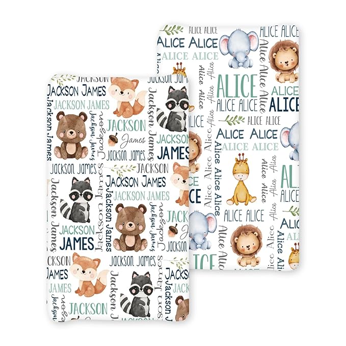 Personalized Toddler Changing Pad Cover - Custom 2 Piece Comfortable Animal Theme Changing Pad Covers for Baby Boys and Girls, Birthday Gift for Toddlers