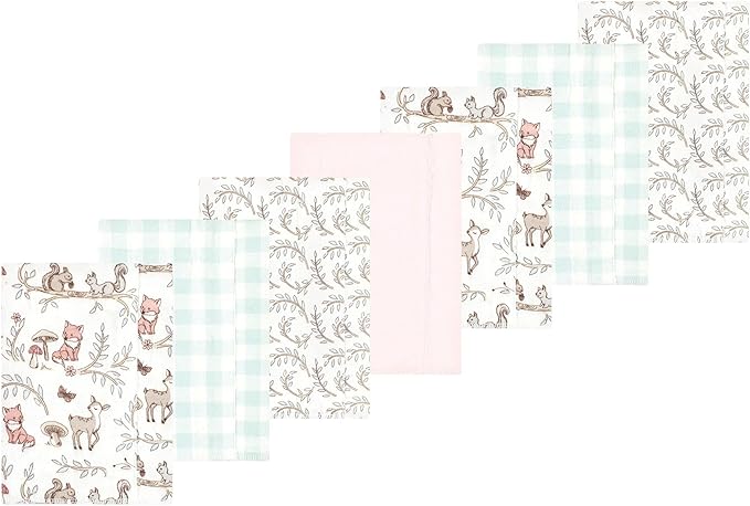 Luvable Friends Hudson Baby Flannel Burp Cloths 7pk, Pink Forest Friends