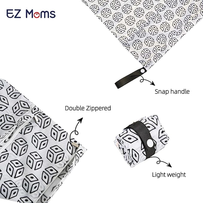 EZ Moms 3 Pcs Reusable Waterproof Wet Bag With Two Pockets For Diaper Pouch Wet Dry Bag For Breast Pump Parts Wet Bag For Swimsuit Waterproof Bags For Swimming Wet And Dry Bags For Baby