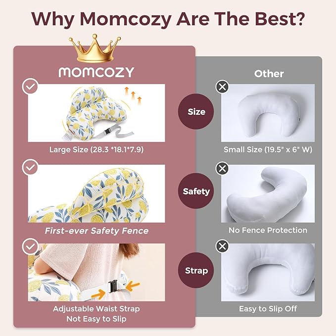 Momcozy Innovative Safety Guard Nursing Pillow for Breastfeeding- Wider Feeding Pillows for More Support for Mom & Baby- Easier Nursing & Hand Free- Fit for All, Removable Cotton Cover