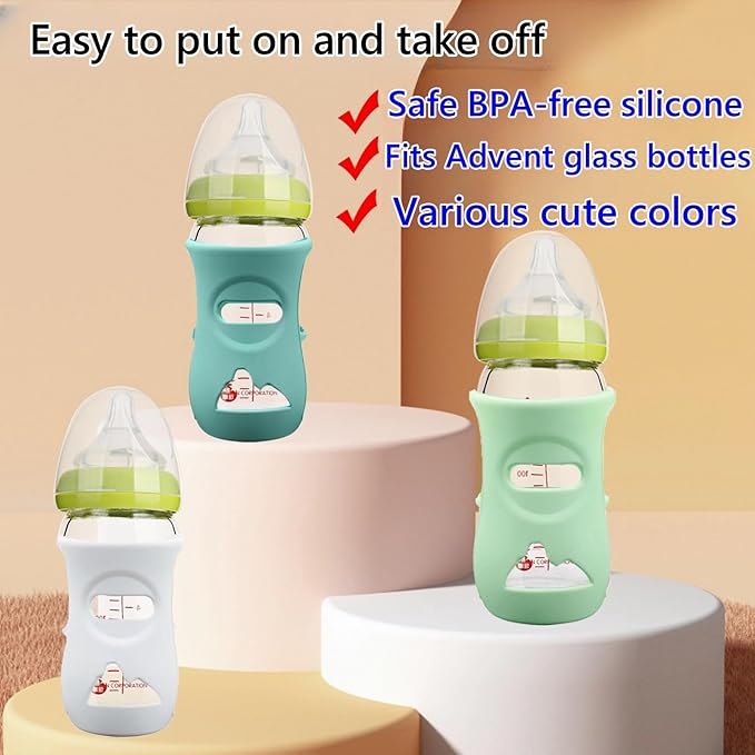 4 Pack Silicone Sleeves for Avent Natural Glass Baby Bottles, Anti Breakage Baby Bottle Holder, Compatible with Philips Avent Glass Natural Baby Bottle, BPA Free (Purple, 4 OZ)