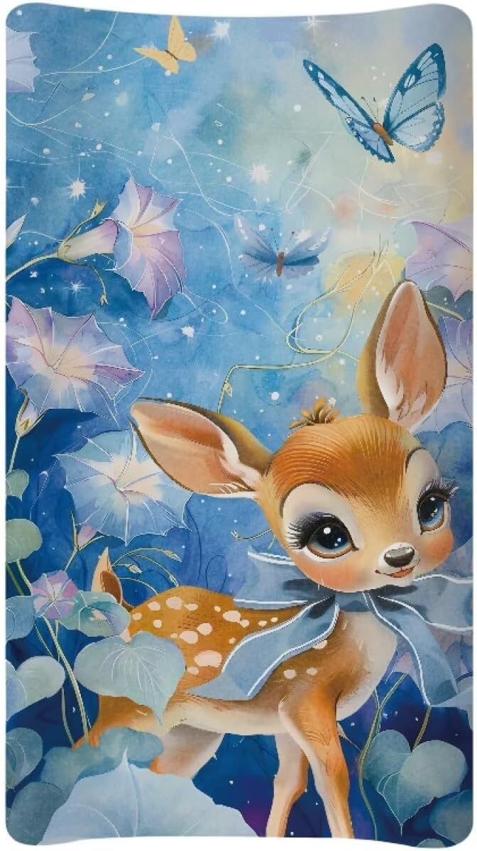 Cute Deer Baby Changing Pad Cover Cozy Breathable Universal Tray Table Mat Waterproof Stretchy Lightweight Sheet Crib Mat