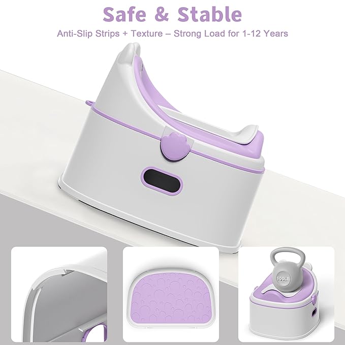 3-in-1 Potty Training Toilet, Portable Potty, Potty Training Seat and Toddler Step Stool, Easy Setup and Clean, Anti-Slip Toddler Potty Trainer for Boy Girl,Lavender
