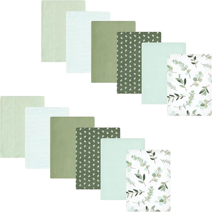 Hudson Baby Unisex Baby Cotton Flannel Burp Cloths Bundle, Eucalyptus, One Size