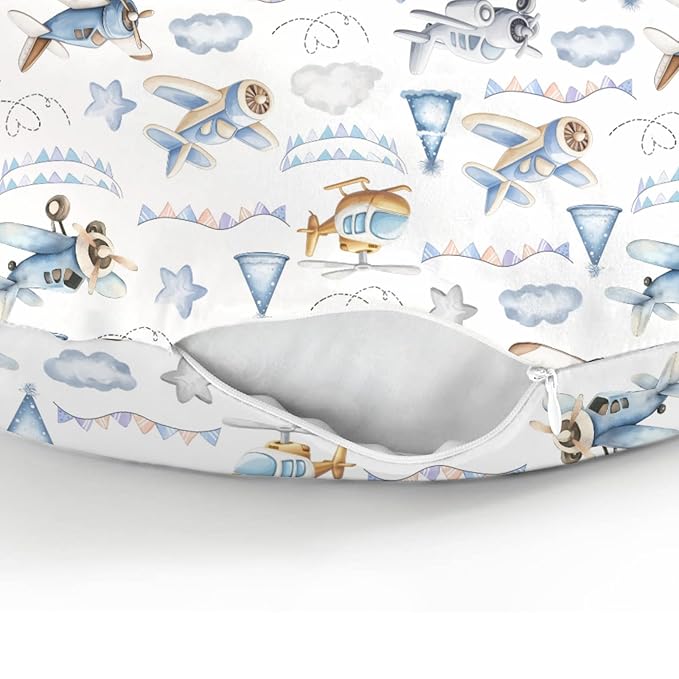 Vintage Planes Airplanes Helicopters Nursing Pillow Covers for Boy Girl Retro Stars Plane Clouds Sky Nursery Slipcover for Breastfeeding Pillows Soft Stretchy Removable Covers for Newborn Infant