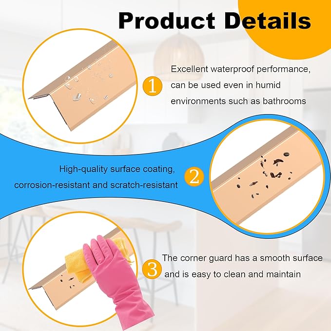 4Pcs 36" Metal Corner Protectors, Aluminum Self-Adhesive Corner Guards, for Edge Protection & Decoration on Walls, Furniture, Cabinets, Kitchen Islands (Gold, 36" 1.5"x1.5")