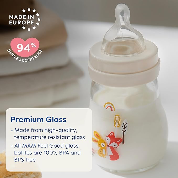 MAM Feel Good Glass Bottles and Anti-Colic Bottles Bundle, Premium 5oz 3 Pack and Easy Start 9oz 3 Pack