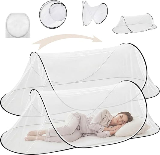 2 Pcs Large Pop Up Mosquito Net for Bed 78 * 31 * 22 Inch Portable Foldable Mosquito Netting for Camping Outdoor Indoor Travel Patio Bug Net Mesh Tent Canopy for Adults Bedroom, White