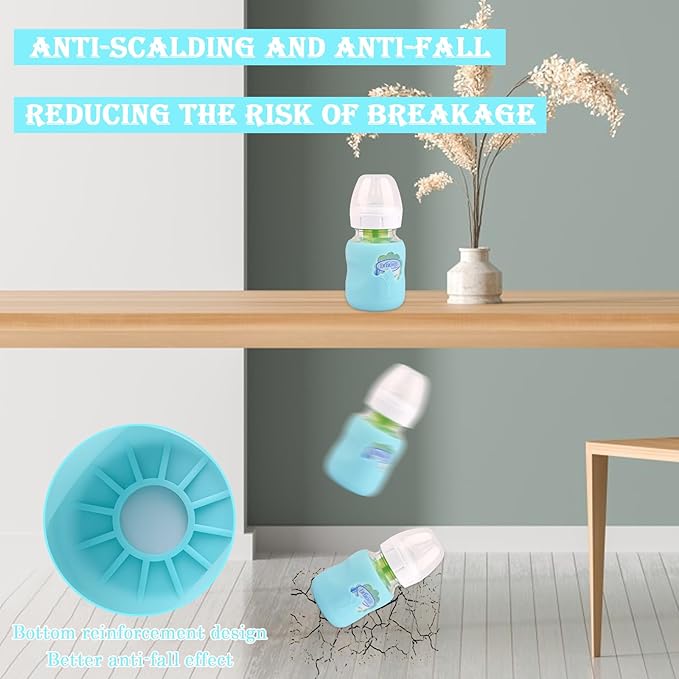 3 Pack Silicone Sleeves for Dr. Brown's Natural Glass Baby Bottles, Anti Breakage Baby Bottle Holder, Compatible Dr. Brown Wide-Neck Glass Baby Bottles 5 oz (White+Blue+Green)