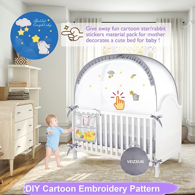 Crib Tent to Keep Baby from Climbing Out, Woderful Breathable Pop-up Mosquito Net Protable Safety Crib Net for Baby Travel