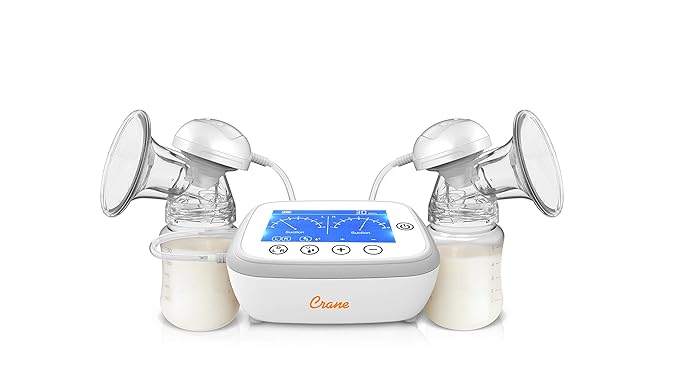 Crane Deluxe Double Electric Cordless Rechargeable Breast Pump, Portable, Closed System, Overflow Protection